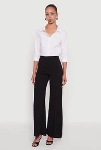 High Waisted Wide Leg Crepe Knit Dress Pants