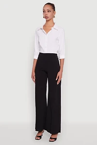 Womens High Waisted Wide Leg Crepe Knit Dress Pants, White, Size XL