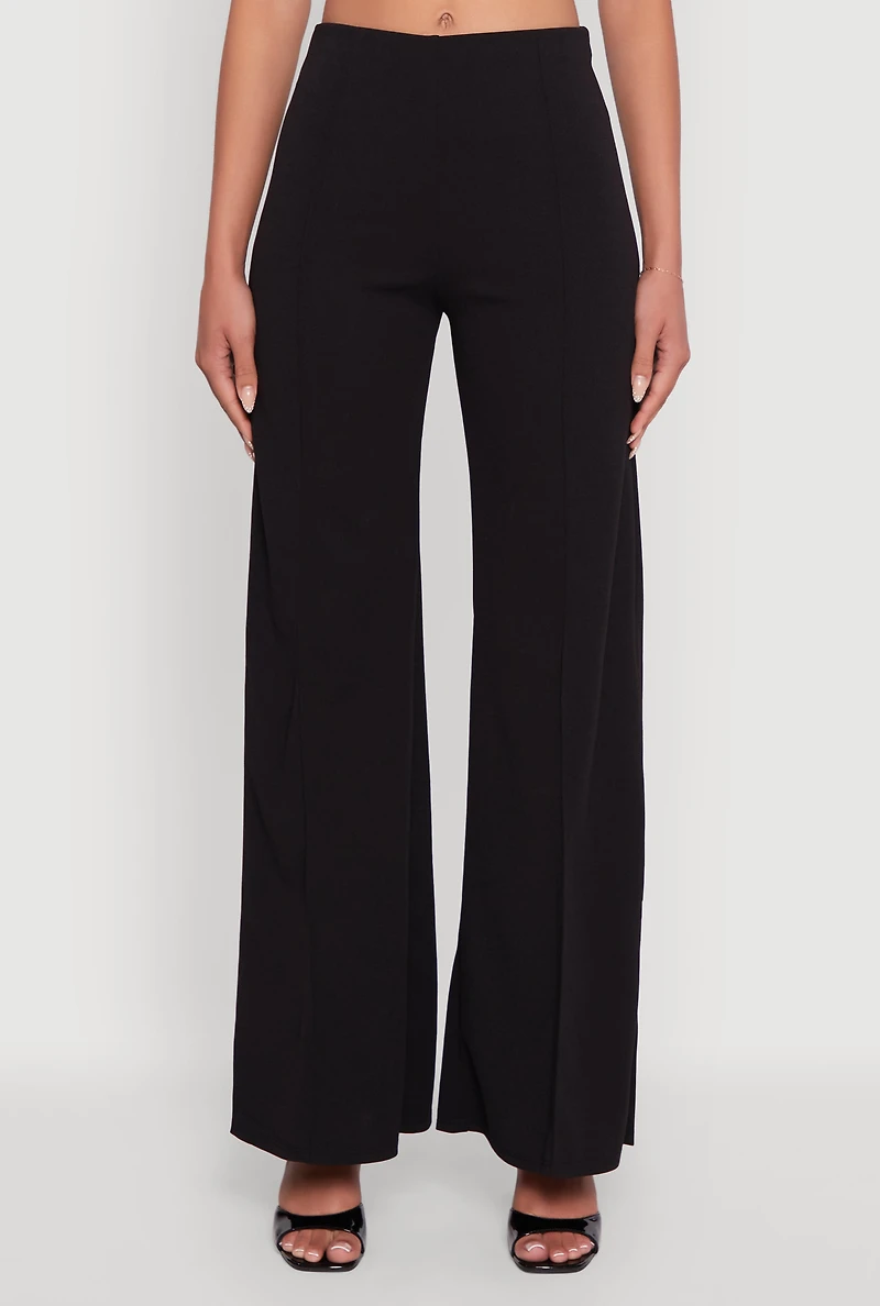 Womens High Waisted Wide Leg Crepe Knit Dress Pants, White, Size XL
