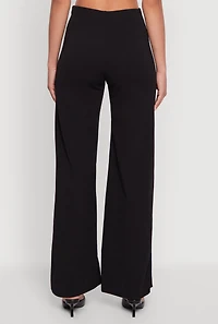 Womens High Waisted Wide Leg Crepe Knit Dress Pants, White, Size XL