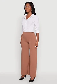 Womens High Waisted Wide Leg Crepe Knit Dress Pants,