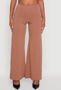 Womens High Waisted Wide Leg Crepe Knit Dress Pants,