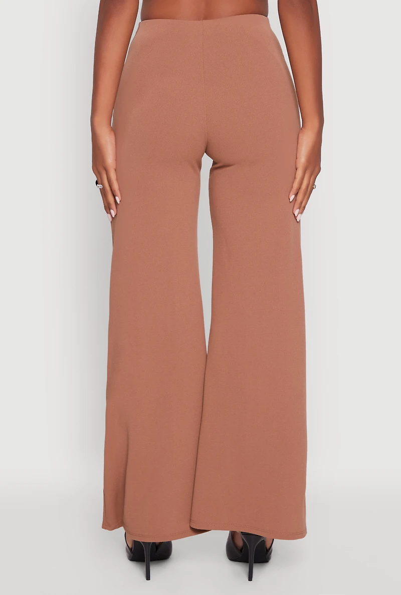 Womens High Waisted Wide Leg Crepe Knit Dress Pants,