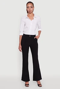 Womens Scuba Pintuck Pull On Flare Pants, Black,