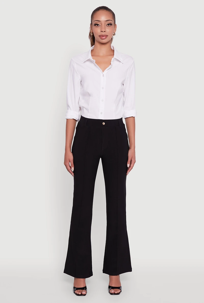 Womens Scuba Pintuck Pull On Flare Pants, Black,