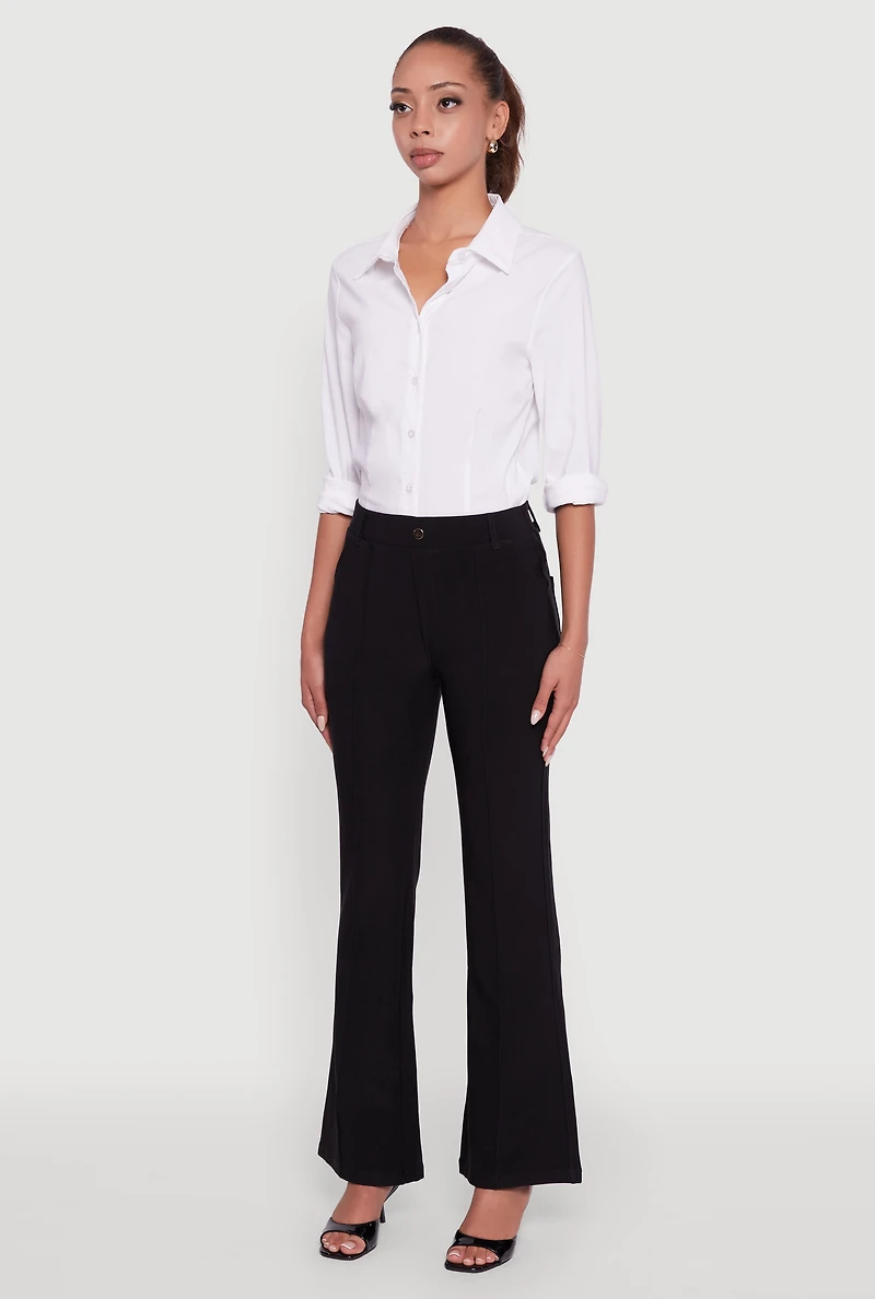 Womens Scuba Pintuck Pull On Flare Pants, Black,