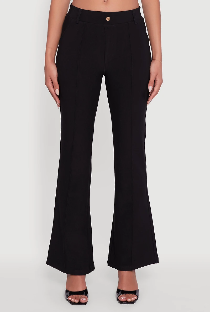 Womens Scuba Pintuck Pull On Flare Pants, Black,