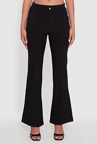 Womens Scuba Pintuck Pull On Flare Pants, Black,