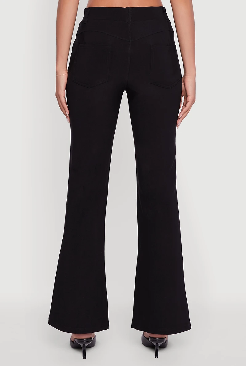 Womens Scuba Pintuck Pull On Flare Pants, Black,