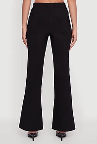 Womens Scuba Pintuck Pull On Flare Pants, Black,