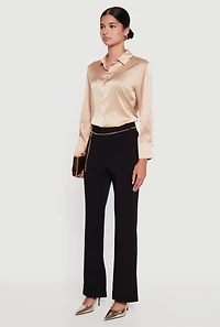 Womens Scuba Flare Pants with Metallic Chain Belt, Black, Size L