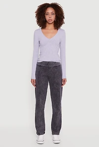 Womens Acid Wash Fleece Mid Rise Slim Straight Leg Sweatpants, Grey, Size L