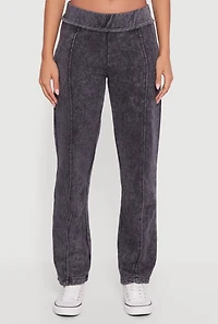 Womens Acid Wash Fleece Mid Rise Slim Straight Leg Sweatpants, Grey, Size L