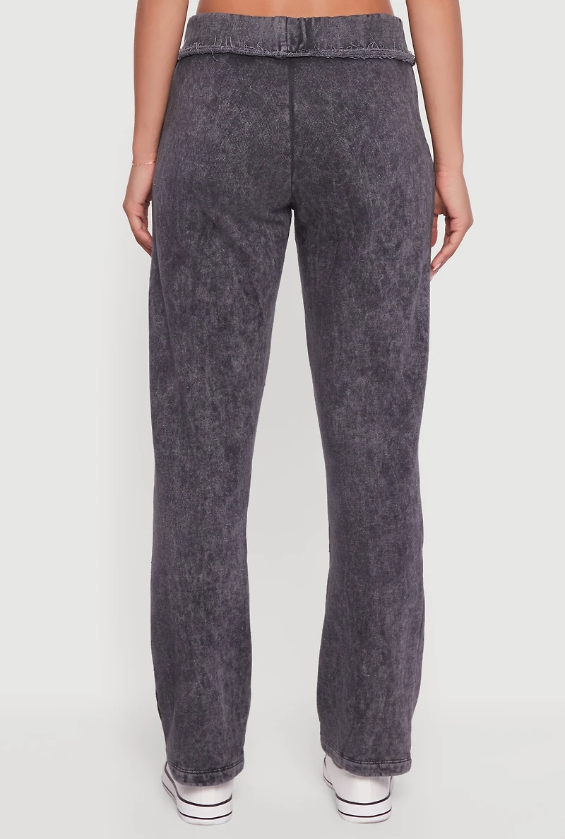 Womens Acid Wash Fleece Mid Rise Slim Straight Leg Sweatpants, Grey, Size L