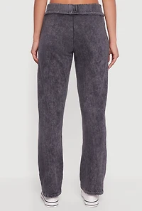 Womens Acid Wash Fleece Mid Rise Slim Straight Leg Sweatpants, Grey,