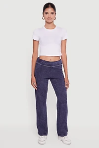 Womens Acid Wash Fleece Mid Rise Slim Straight Leg Sweatpants,
