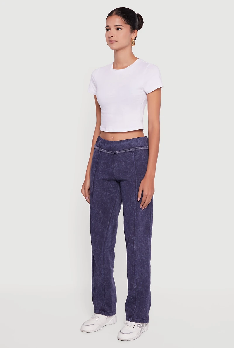 Womens Acid Wash Fleece Mid Rise Slim Straight Leg Sweatpants,