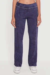 Womens Acid Wash Fleece Mid Rise Slim Straight Leg Sweatpants,