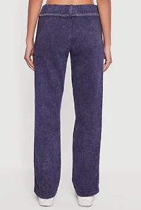 Womens Acid Wash Fleece Mid Rise Slim Straight Leg Sweatpants,