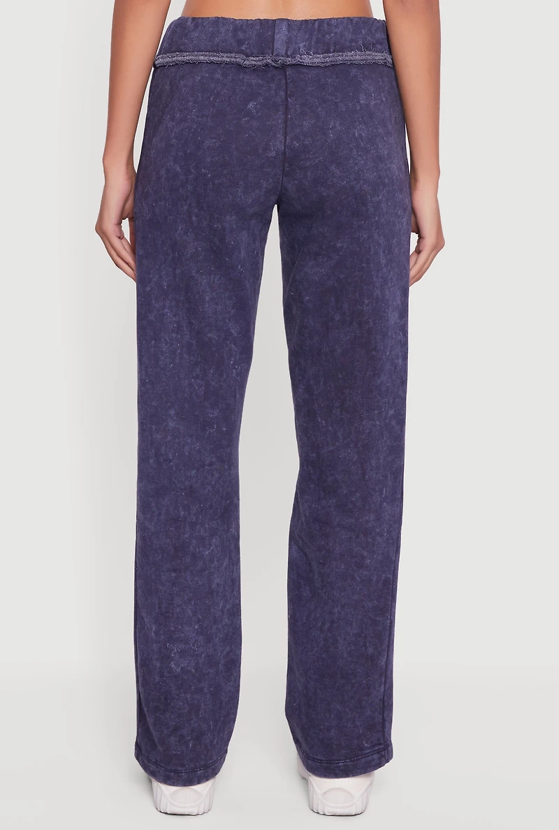Womens Acid Wash Fleece Mid Rise Slim Straight Leg Sweatpants, Blue, Size M