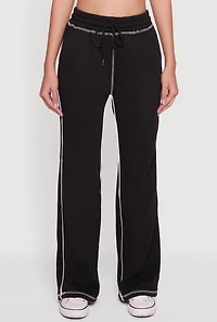 Womens High Waisted Fleece Sweatpants with Contrast Piping,