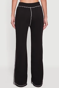 High Waisted Fleece Sweatpants with Contrast Piping