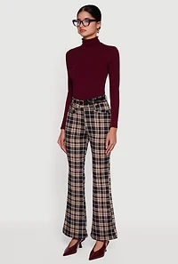 Womens Plaid Scuba Belted Flared Leg Dress Pants, Multi, Size S