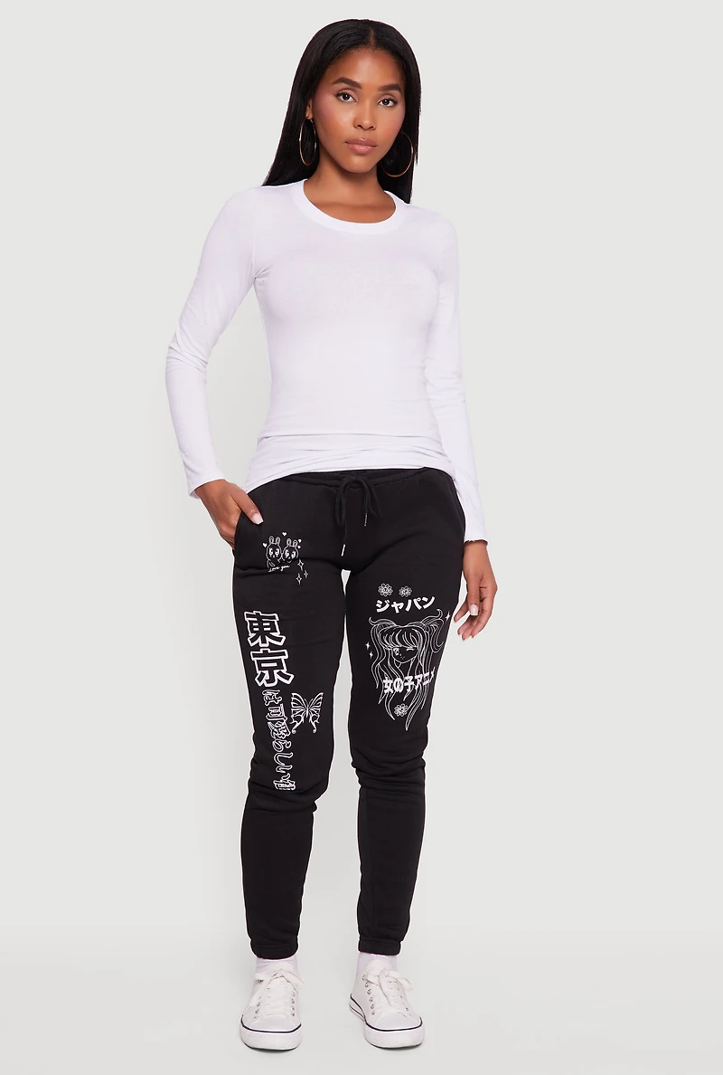 Womens Anime Graphic Print Fleece Sweatpants with Pockets,