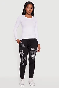 Womens Anime Graphic Print Fleece Sweatpants with Pockets,