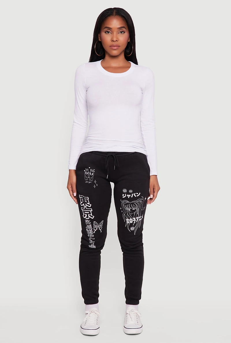 Womens Anime Graphic Print Fleece Sweatpants with Pockets,