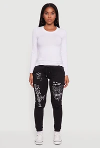 Womens Anime Graphic Print Fleece Sweatpants with Pockets,