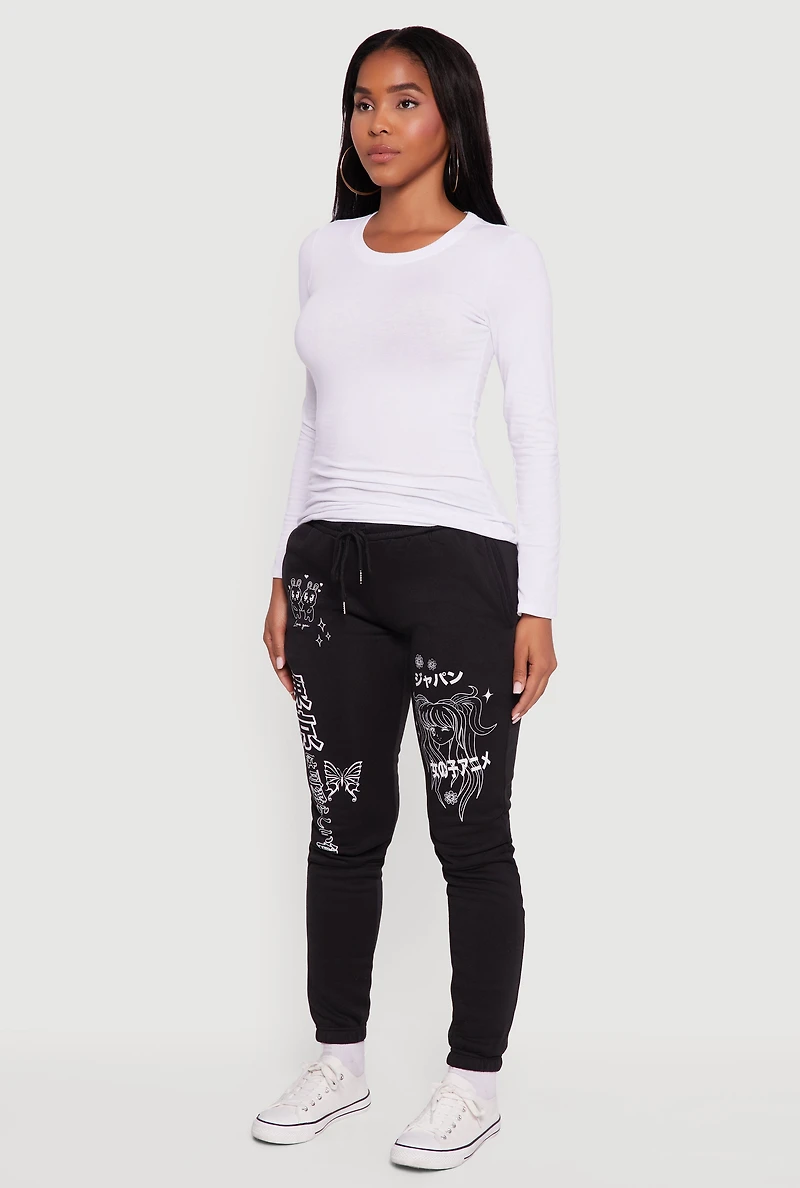 Womens Anime Graphic Print Fleece Sweatpants with Pockets,