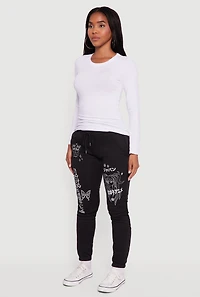 Womens Anime Graphic Print Fleece Sweatpants with Pockets,