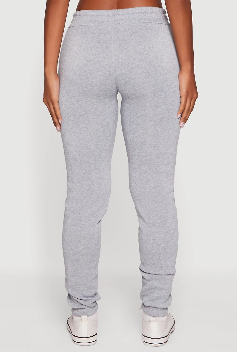 Womens Anime Graphic Print Fleece Sweatpants with Pockets, Grey, Size L