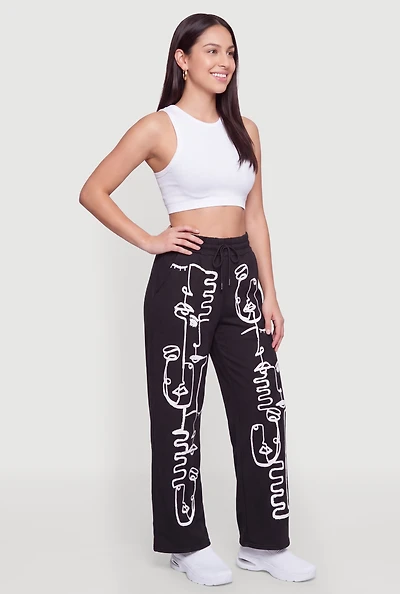 Abstract Print Drawstring Waist Pants