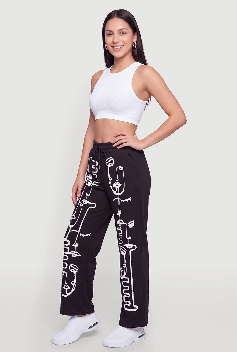 Abstract Print Drawstring Waist Pants