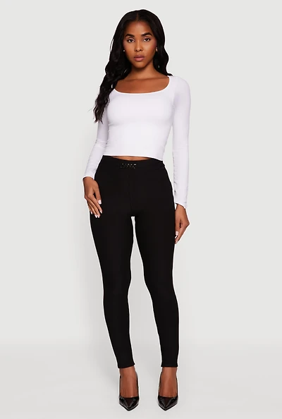 Womens Scuba Chain Link Belted Front Skinny Dress Pants, Black, Size XL
