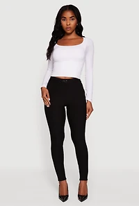 Womens Scuba Chain Link Belted Front Skinny Dress Pants, Black, Size XL