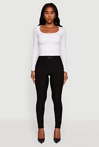 Womens Scuba Chain Link Belted Front Skinny Dress Pants, Black, Size XL