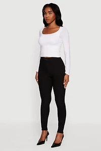 Womens Scuba Chain Link Belted Front Skinny Dress Pants, Black, Size XL