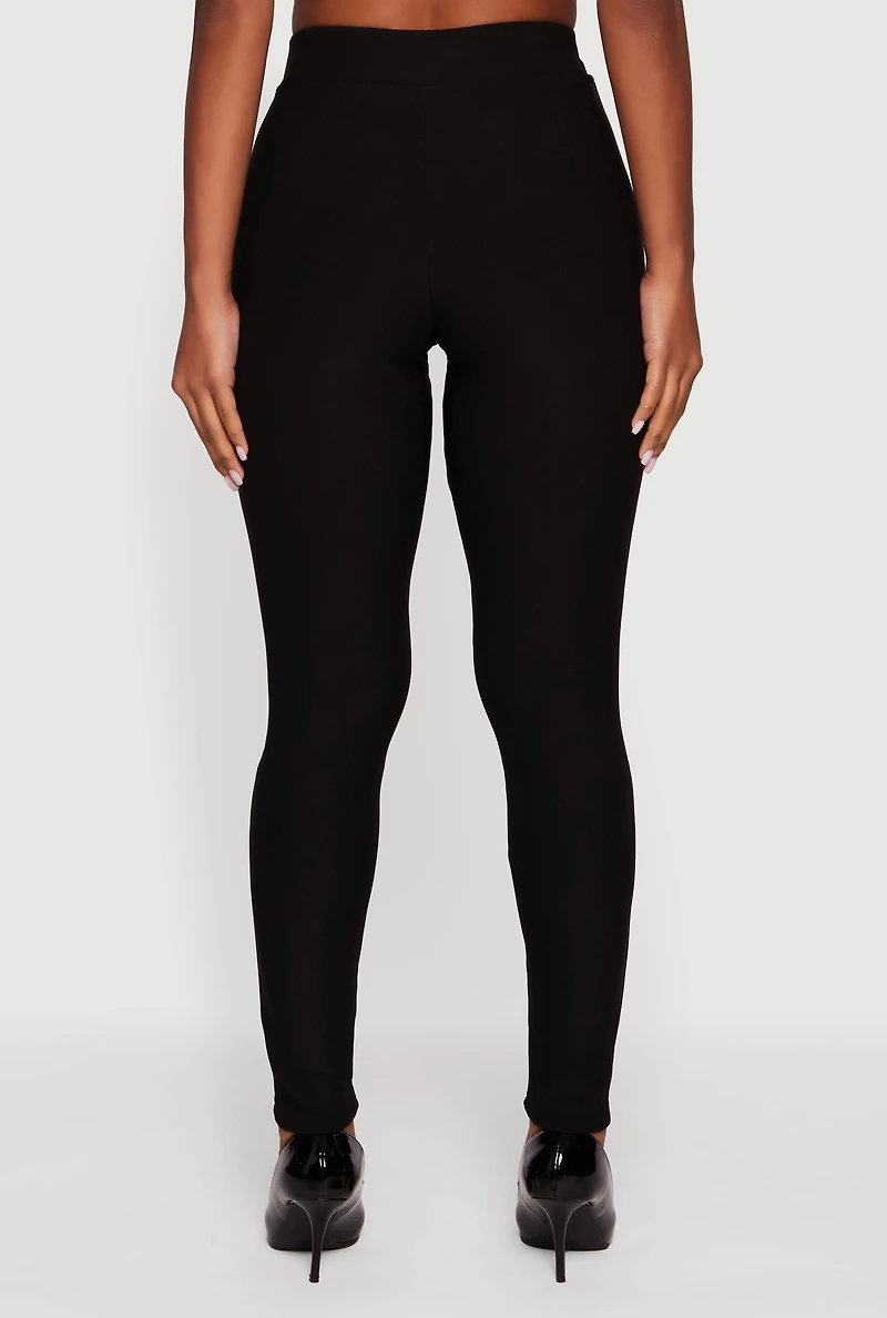 Womens Scuba Chain Link Belted Front Skinny Dress Pants, Black, Size XL