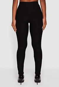 Womens Scuba Chain Link Belted Front Skinny Dress Pants, Black, Size XL