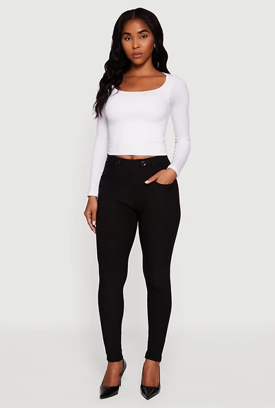 Womens Scuba Tab Waist Skinny Dress Pants, Black, Size S