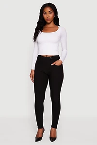 Womens Scuba Tab Waist Skinny Dress Pants, Black, Size S