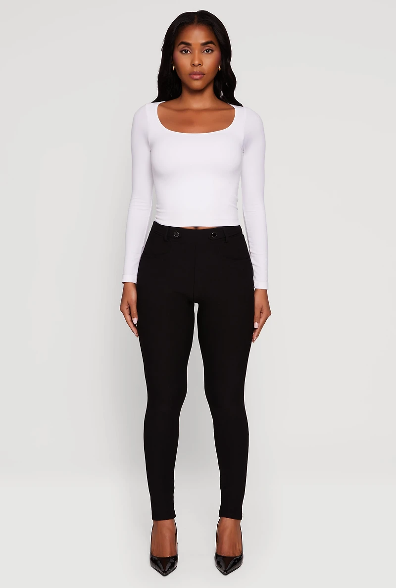 Womens Scuba Tab Waist Skinny Dress Pants, Black, Size S