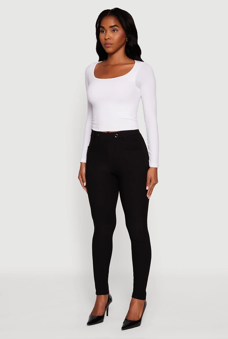 Womens Scuba Tab Waist Skinny Dress Pants, Black, Size S