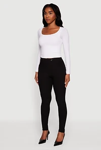 Womens Scuba Tab Waist Skinny Dress Pants, Black, Size XL