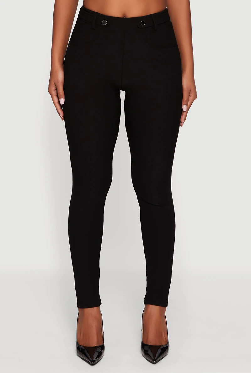 Womens Scuba Tab Waist Skinny Dress Pants, Black, Size S