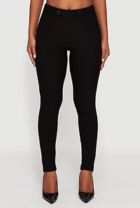 Womens Scuba Tab Waist Skinny Dress Pants, Black, Size S