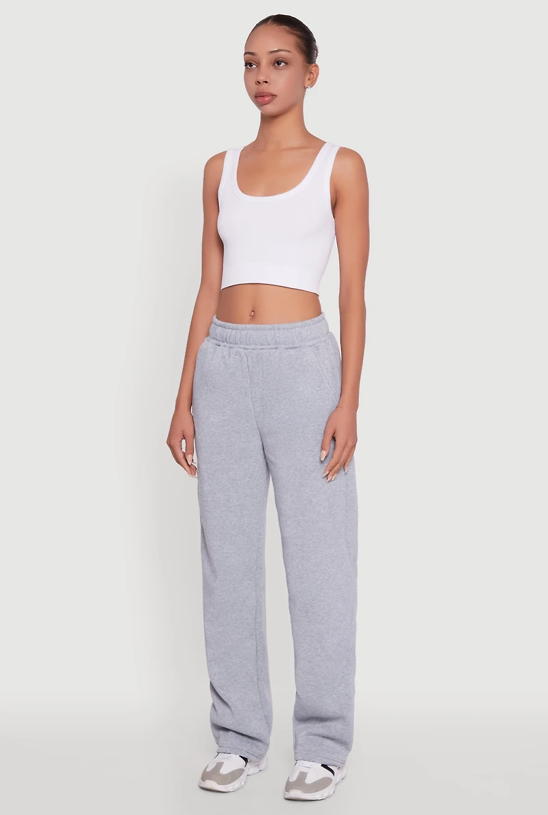Womens Pull On Straight Leg Sweatpants, Grey, Size L